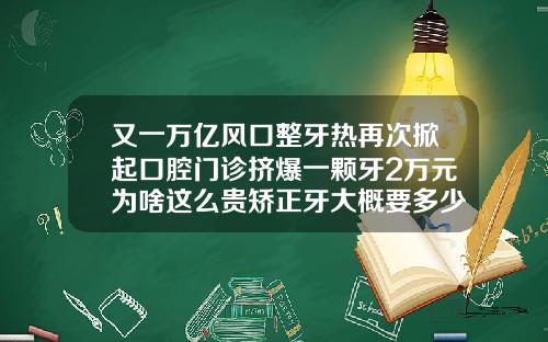 又一万亿风口整牙热再次掀起口腔门诊挤爆一颗牙2万元为啥这么贵矫正牙大概要多少钱一颗