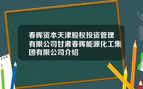 春晖资本天津股权投资管理有限公司甘肃春晖能源化工集团有限公司介绍
