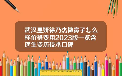武汉星妍徐乃杰做鼻子怎么样价格费用2023版一览含医生资历技术口碑