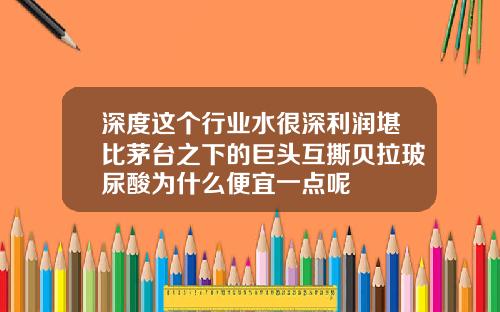 深度这个行业水很深利润堪比茅台之下的巨头互撕贝拉玻尿酸为什么便宜一点呢