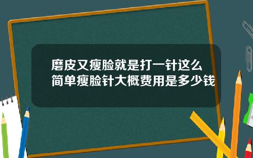 磨皮又瘦脸就是打一针这么简单瘦脸针大概费用是多少钱
