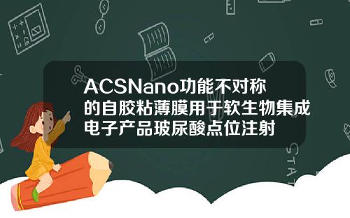 ACSNano功能不对称的自胶粘薄膜用于软生物集成电子产品玻尿酸点位注射